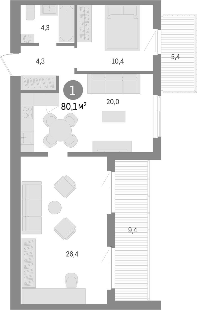 Планировка 3е-к.кв 65.30 м² в ЖК «Пшеница»