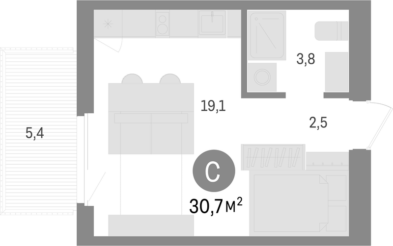 Планировка студия 25.30 м² в ЖК «Пшеница»