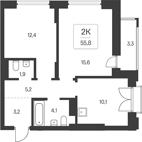 Планировка 2-к. квартира 52.50 м² в ЖК «Расцветай на Кропоткина»