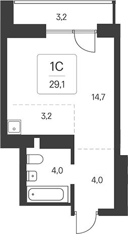 Планировка студия 25.90 м² в ЖК «Расцветай на Кропоткина»