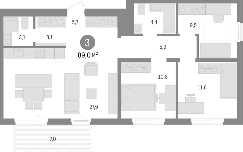 Планировка 4е-к. квартира 82.00 м² в ЖК «Пшеница»