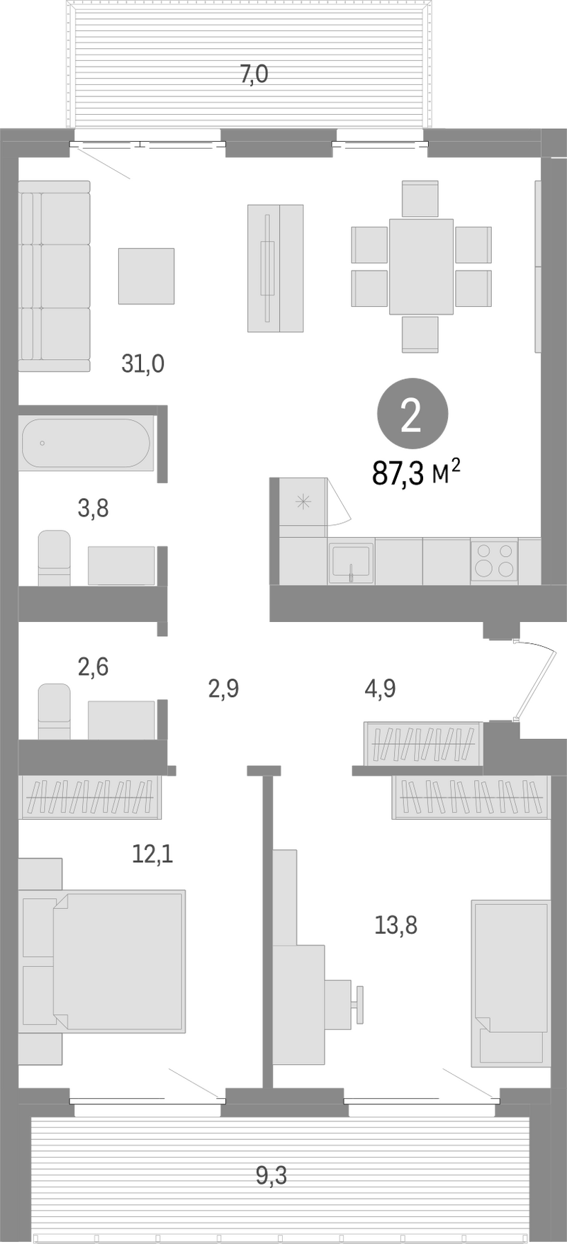 Планировка 3е-к. квартира 71.00 м² в ЖК «Пшеница»