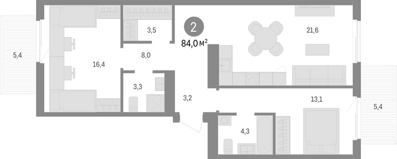 Планировка 3е-к. квартира 73.20 м² в ЖК «Пшеница»
