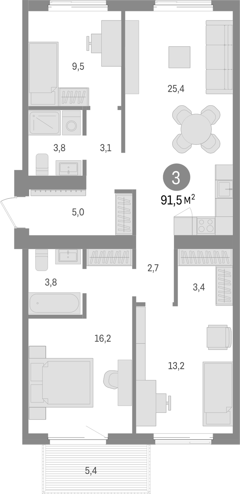 Планировка 4е-к.кв 86.10 м² в ЖК «Пшеница»