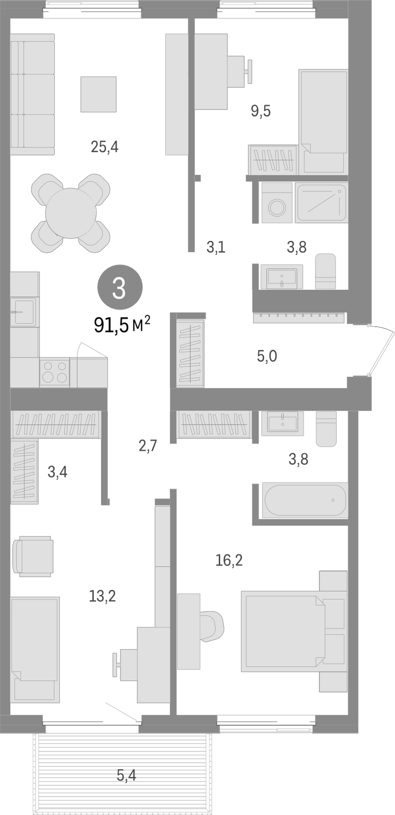 Планировка 4е-к.кв 86.10 м² в ЖК «Пшеница»