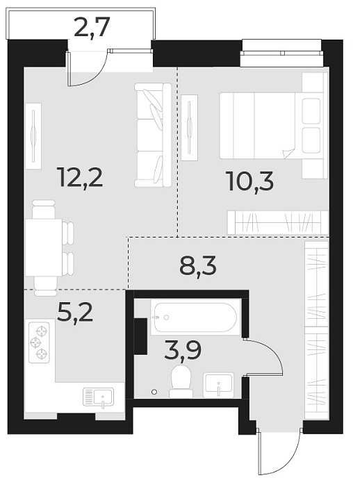 Планировка 2е-к. квартира 39.90 м² в ЖК «Русское солнце»