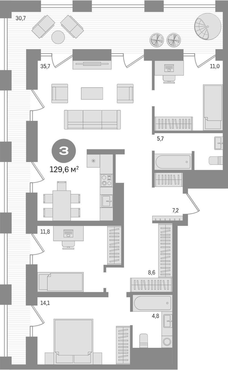 Планировка 4е-к.кв 98.90 м² в ЖК «Мылзавод»