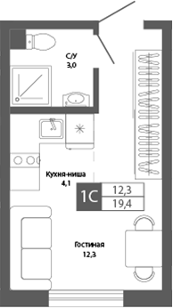 Планировка студии 19.40 м² в ЖК «Шория-Град. Шерегеш»