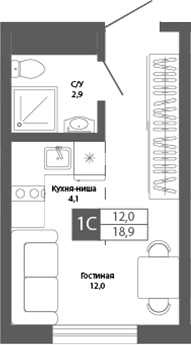 Планировка студии 18.90 м² в ЖК «Шория-Град. Шерегеш»