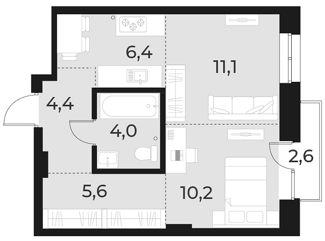 Планировка 2е-к.кв 41.70 м² в ЖК «Русское солнце»