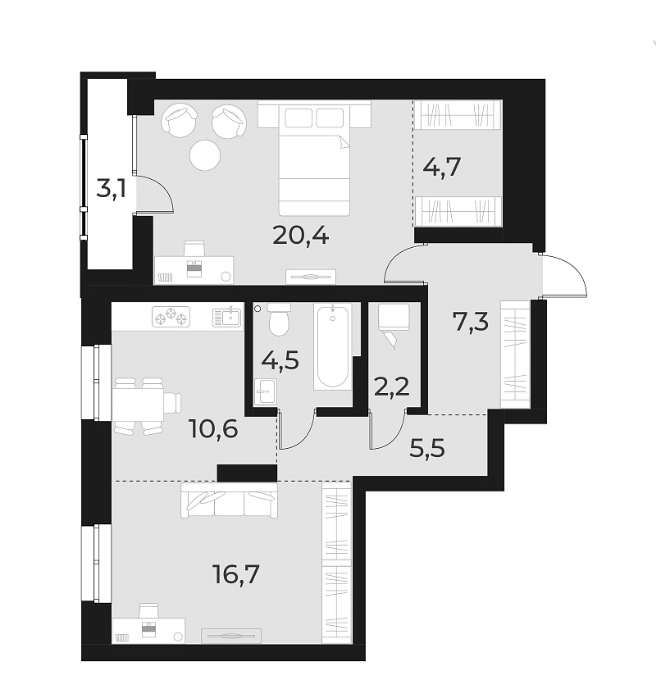 Планировка 2-к.кв 71.90 м² в ЖК «Русское солнце»