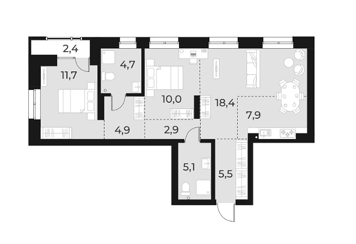 Планировка 3е-к. квартира 71.10 м² в ЖК «Русское солнце»