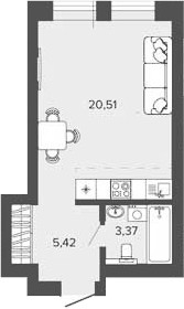 Планировка студии 29.30 м² в ЖК «Прованс»