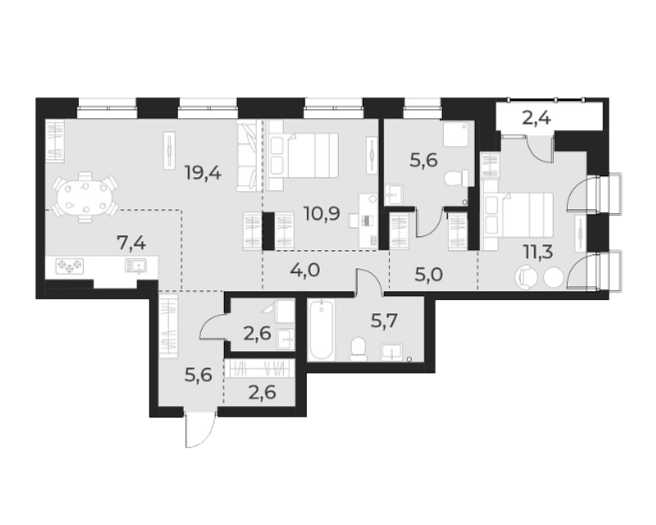 Планировка 3е-к.кв 80.10 м² в ЖК «Русское солнце»