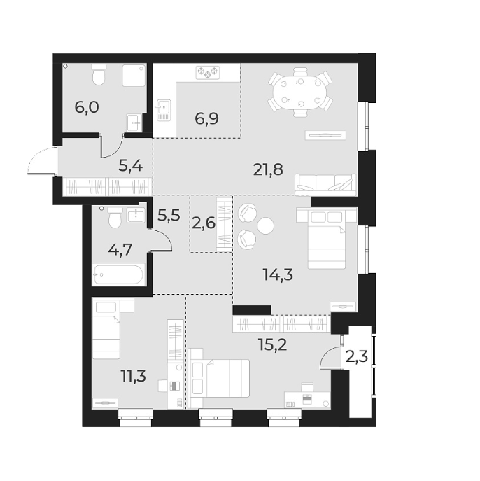 Планировка 4е-к.кв 93.70 м² в ЖК «Русское солнце»