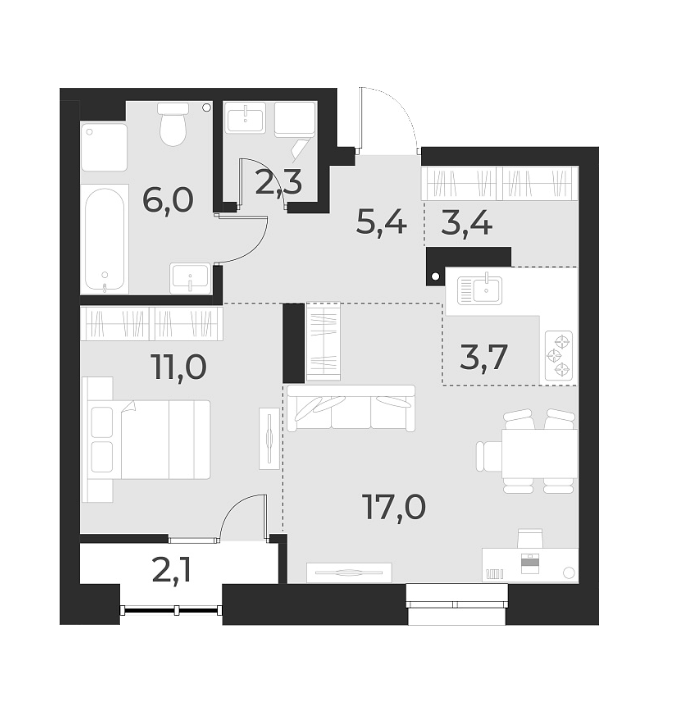 Планировка 2е-к.кв 48.80 м² в ЖК «Русское солнце»