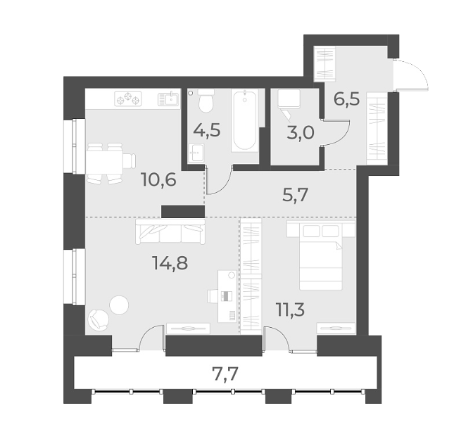 Планировка 2-к. квартира 56.40 м² в ЖК «Русское солнце»