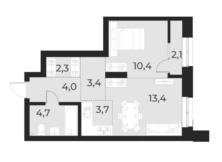 Планировка 2е-к.кв 41.90 м² в ЖК «Русское солнце»