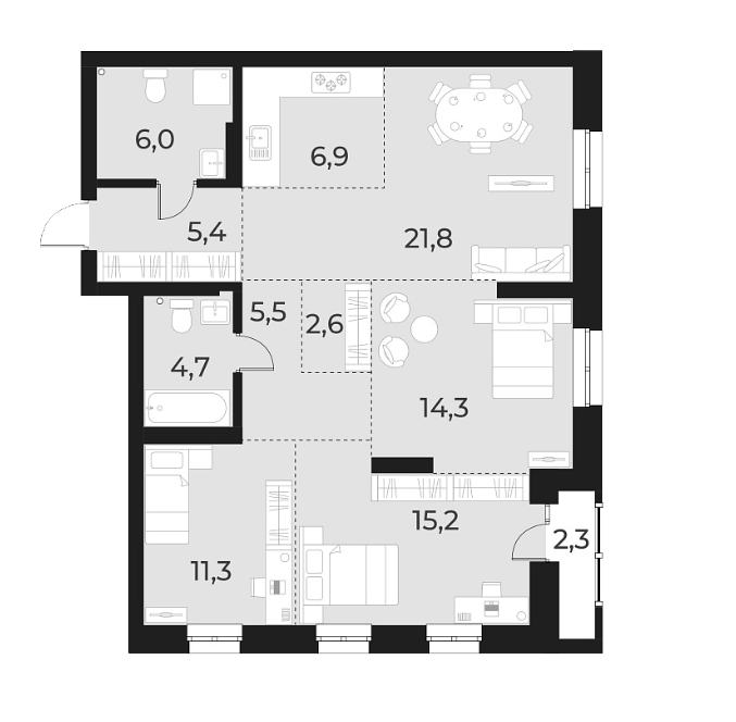 Планировка 4е-к.кв 93.70 м² в ЖК «Русское солнце»