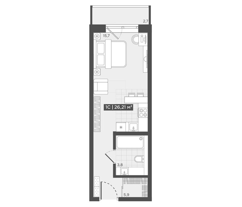 Планировка студия 25.40 м² в ЖК «Алтын-Шор»