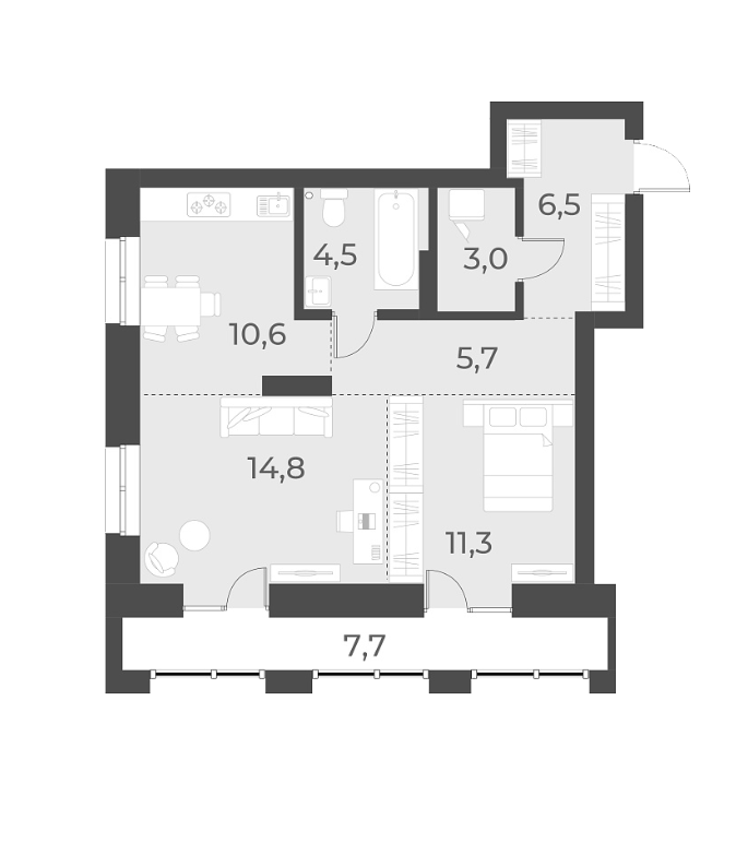 Планировка 2-к. квартира 56.40 м² в ЖК «Русское солнце»