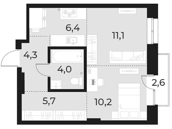 Планировка 2е-к.кв 41.70 м² в ЖК «Русское солнце»