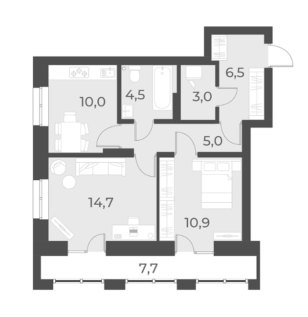 Планировка 2-к.кв 54.60 м² в ЖК «Русское солнце»