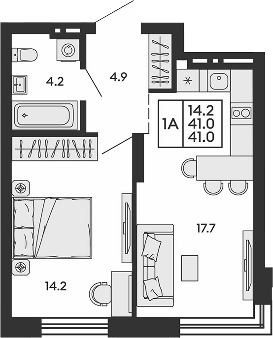 Планировка 2е-к.кв 41.00 м² в ЖК «Сила леса»