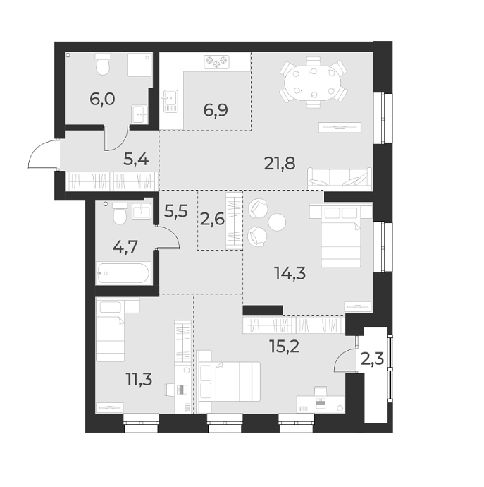 Планировка 4е-к.кв 93.70 м² в ЖК «Русское солнце»