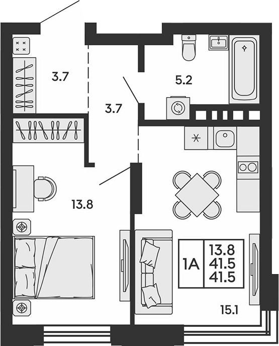 Планировка 2е-к.кв 41.50 м² в ЖК «Сила леса»