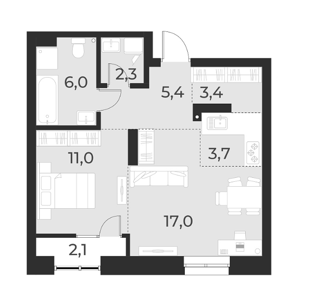 Планировка 2е-к.кв 48.80 м² в ЖК «Русское солнце»