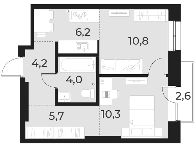 Планировка 2е-к.кв 41.20 м² в ЖК «Русское солнце»