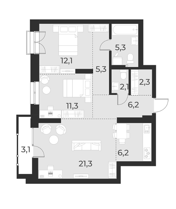 Планировка 3е-к. квартира 72.10 м² в ЖК «Русское солнце»
