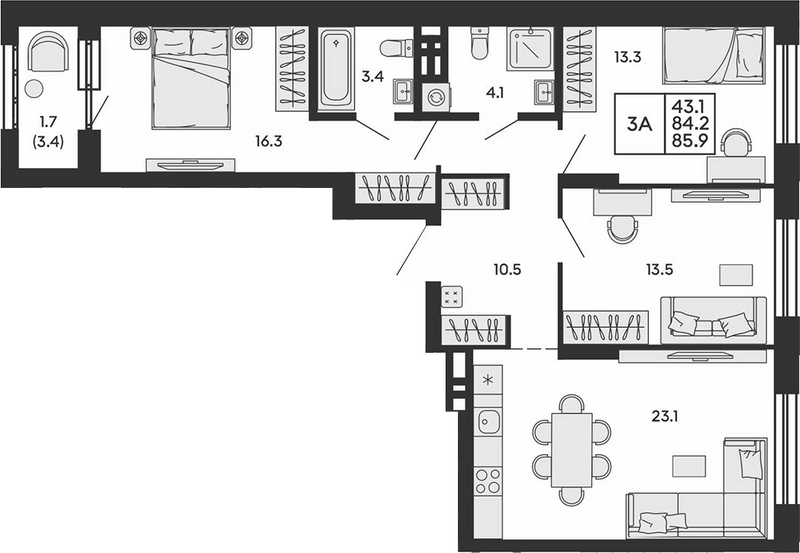 Планировка 4е-к.кв 84.20 м² в ЖК «Сила леса»