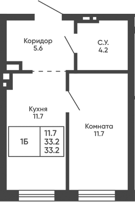 Планировка 1-к.кв 33.20 м² в ЖК «Башни Дзен»