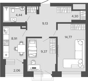 Планировка 2-к.кв 50.92 м² в ЖК «Прованс»