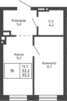 Планировка 1-к.кв 33.20 м² в ЖК «Башни Дзен»
