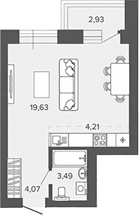 Планировка студии 31.40 м² в ЖК «Прованс»