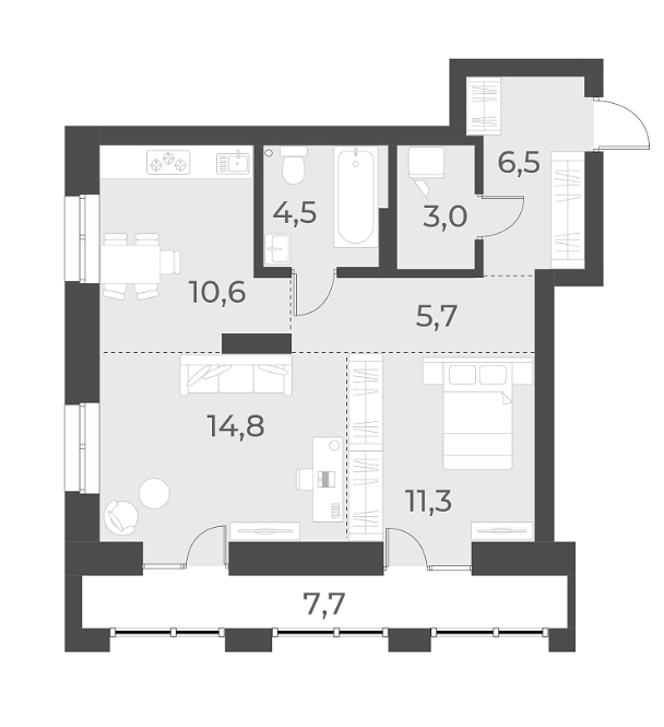 Планировка 2-к. квартира 56.40 м² в ЖК «Русское солнце»