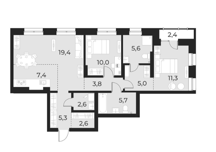 Планировка 3е-к.кв 78.70 м² в ЖК «Русское солнце»