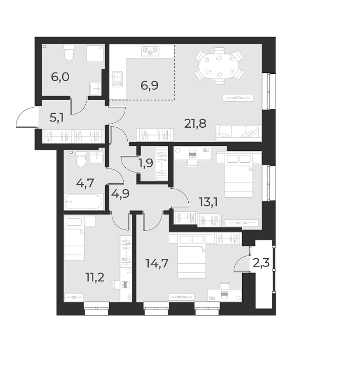 Планировка 4е-к. квартира 90.30 м² в ЖК «Русское солнце»