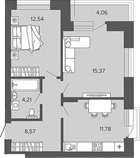 Планировка 2-к.кв 52.47 м² в ЖК «Прованс»