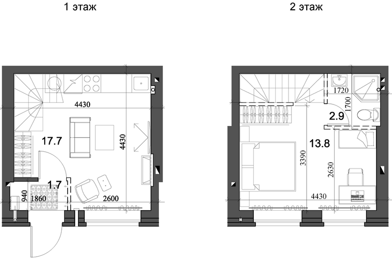 Планировка таунхаус 36.27 м² в ЖК «Коттеджный поселок Березки Элитный»