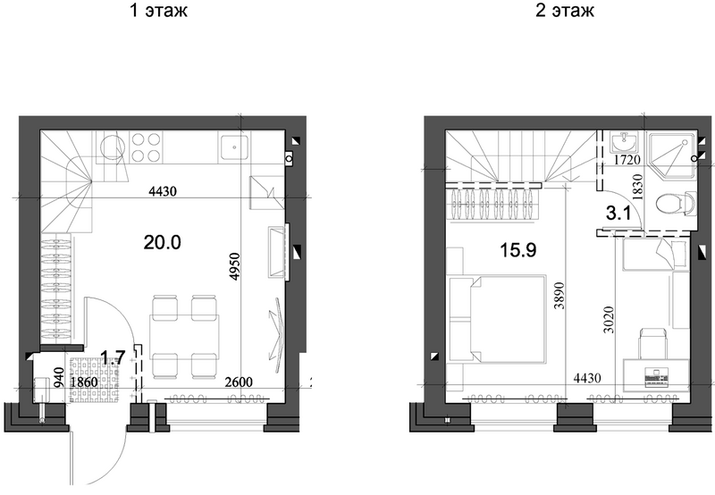 Планировка таунхаус 40.80 м² в ЖК «Коттеджный поселок Березки Элитный»