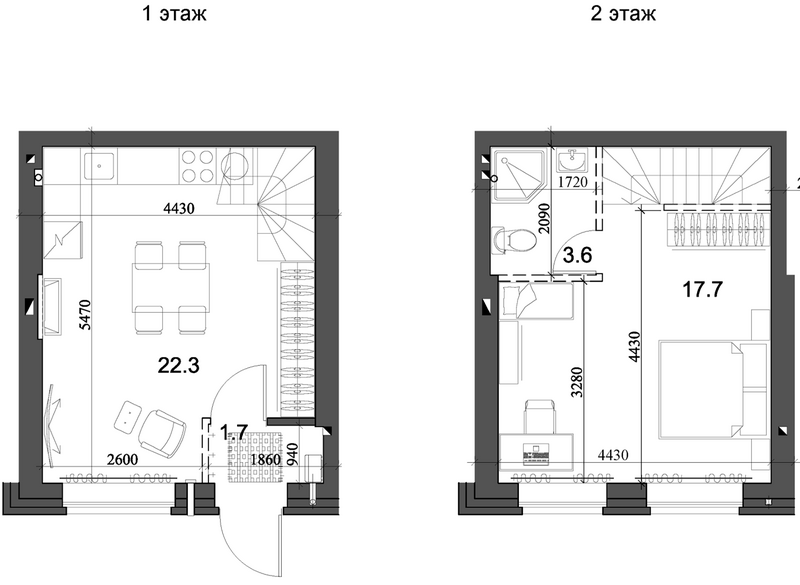 Планировка таунхаус 45.45 м² в ЖК «Коттеджный поселок Березки Элитный»