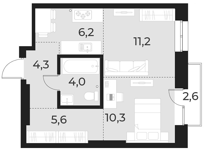 Планировка 2е-к. квартира 41.60 м² в ЖК «Русское солнце»