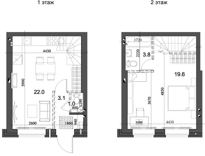 Планировка таунхаус 49.91 м² в ЖК «Коттеджный поселок Березки Элитный»