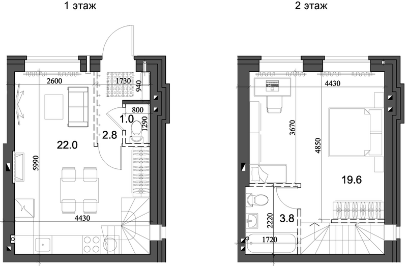 Планировка таунхаус 49.61 м² в ЖК «Коттеджный поселок Березки Элитный»