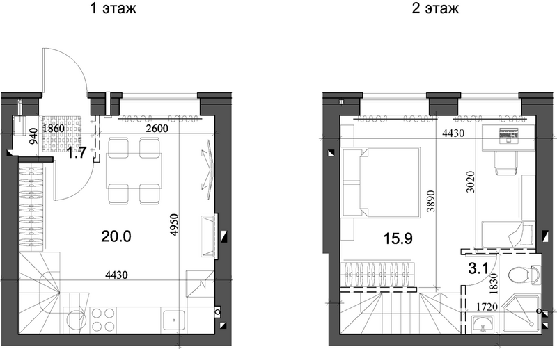 Планировка таунхаус 40.80 м² в ЖК «Коттеджный поселок Березки Элитный»