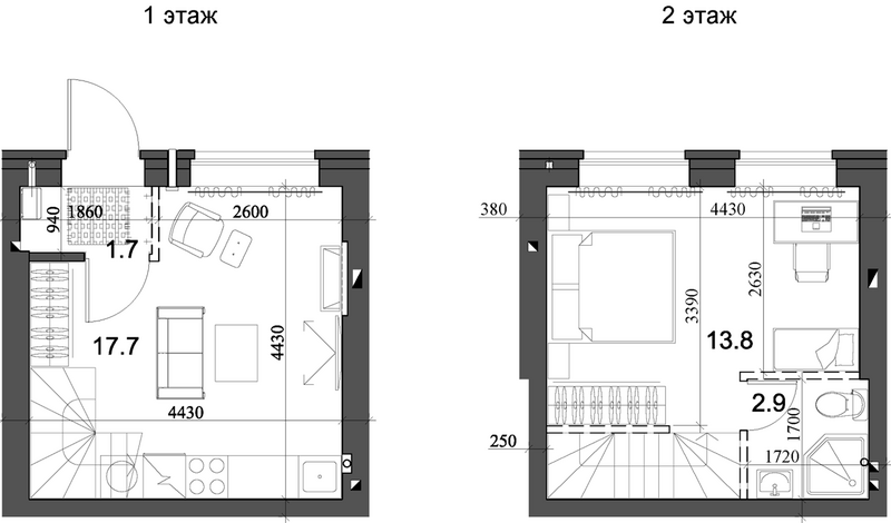 Планировка таунхаус 36.27 м² в ЖК «Коттеджный поселок Березки Элитный»